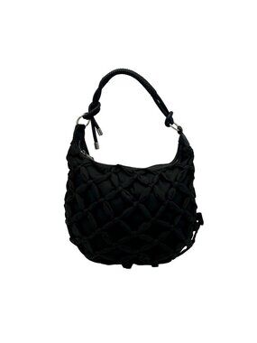 Moda Luxe Black Fabric/Faux Leather Leslie Knotted Hobo Bag